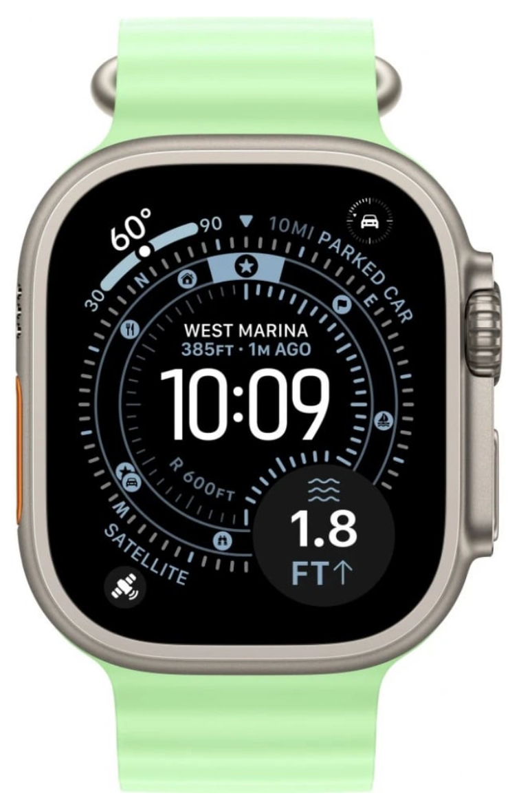 Часы Apple Watch Ultra 3 2025 49mm Natural Titanium Case Ocean Band Neon Green