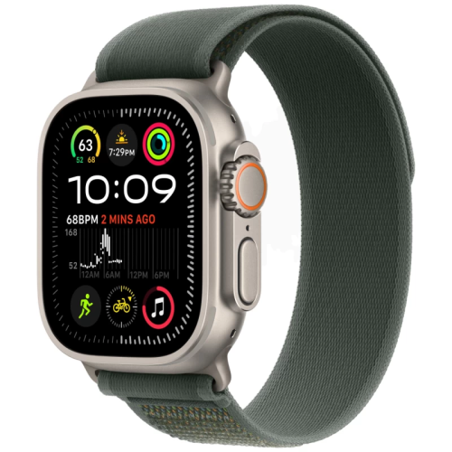 Часы Apple watch Ultra 2 2024 49mm Natural Titanium Case Trail Loop Green S/M